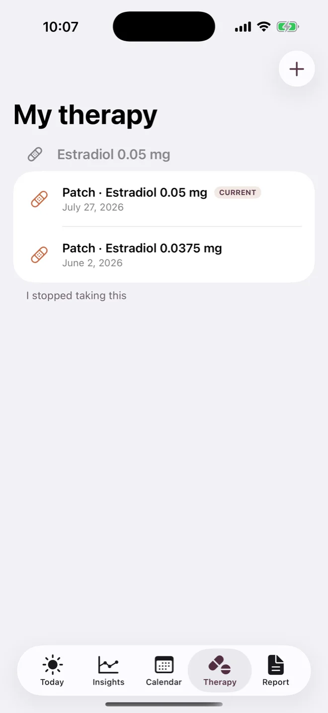 Attune therapy screen listing each medication with its own schedule